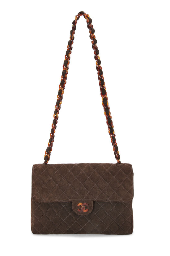Brown Quilted Suede Tortoise Half Flap Jumbo, , large image number 1