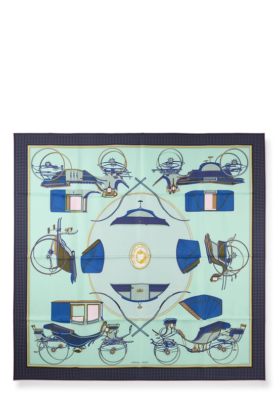 Blue & Multicolor 'Les Voitures a Transformation' Silk Scarf 90, , large image number 0