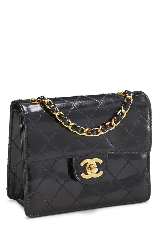 CHANEL Patent Quilted Mini Rectangular Flap Black 96708