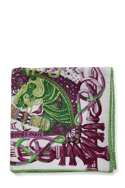 White & Multicolor 'Au Fil Du Carre' Silk Scarf 90, , large