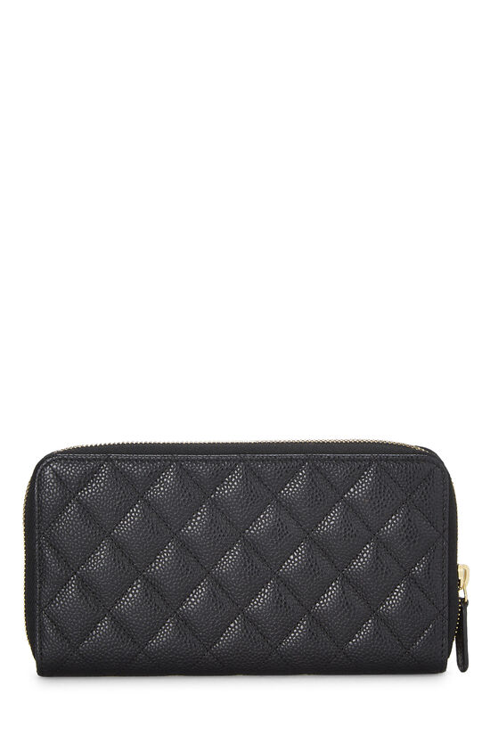 Black Quilted Caviar Zip Wallet, , large image number 2