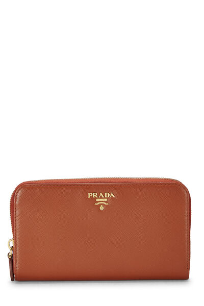Orange Saffiano Zip Around Wallet