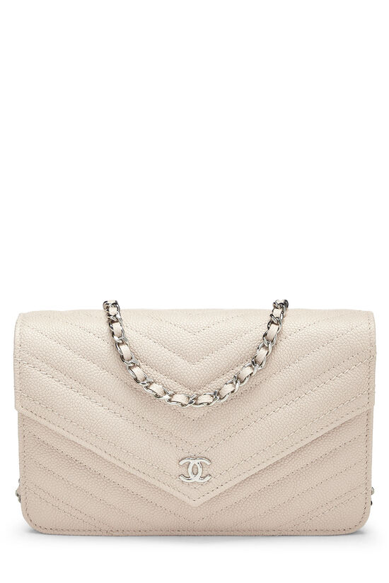 CHANEL Lambskin Chevron Quilted Trendy CC Wallet On Chain WOC Pink 627314