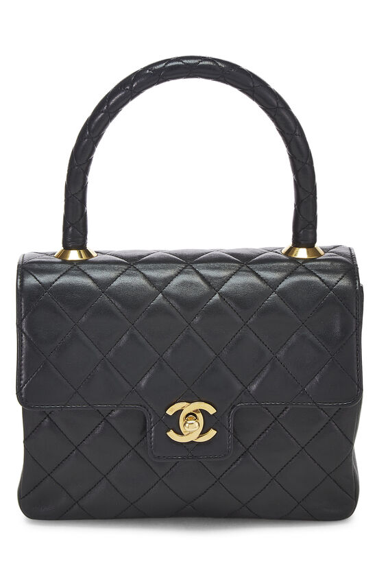 Black Quilted Lambskin Top Handle Bag, , large image number 0