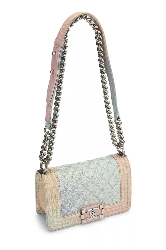 Pink Rainbow Quilted Caviar Boy Bag Small, , large image number 1