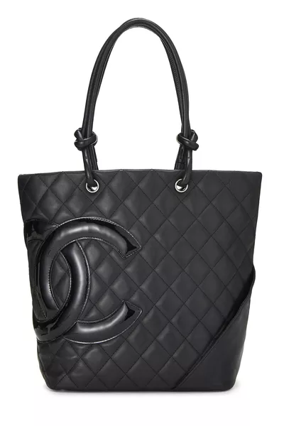 Black Quilted Calfskin Cambon Tote Small