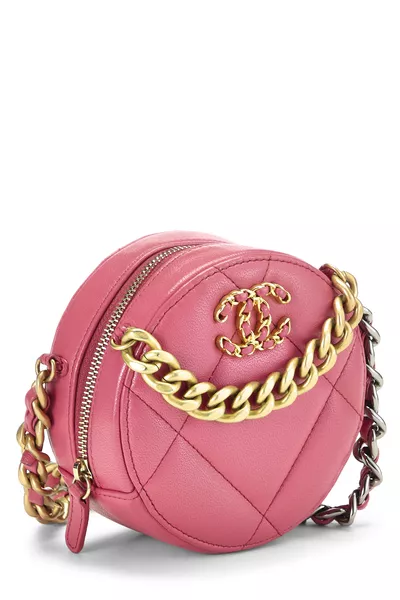 Pink Quilted Lambskin 19 Round Chain Crossbody Mini, , large