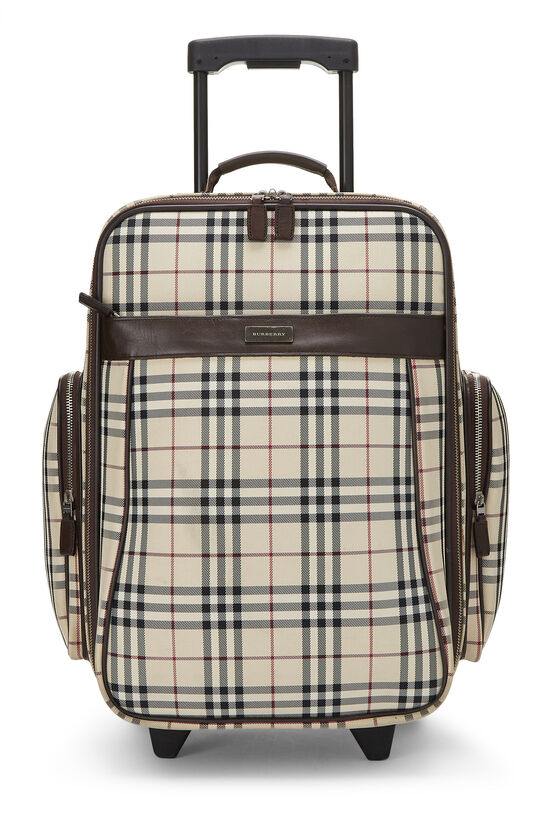 Beige Vintage Check Nylon Carry On Suitcase, , large image number 0