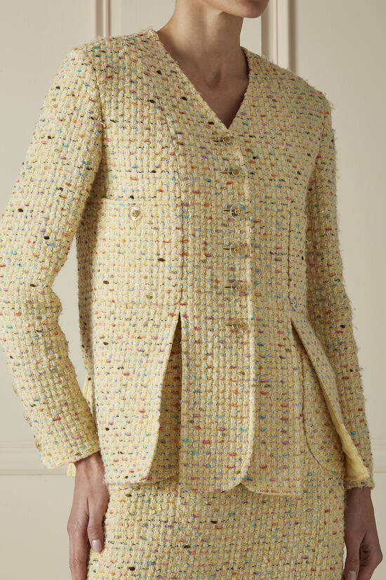 Chanel Yellow & Multicolor Wool Blend Tweed Jacket and Dress Set