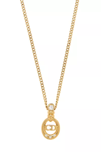 Gold & Crystal 'CD' Necklace, , large