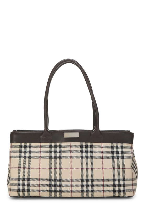 Brown Nylon Check Handbag Long, , large image number 0