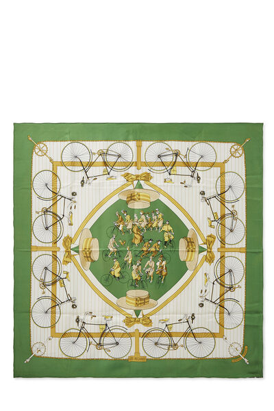 Green & Multicolor 'Les Becanes' Silk Scarf 90