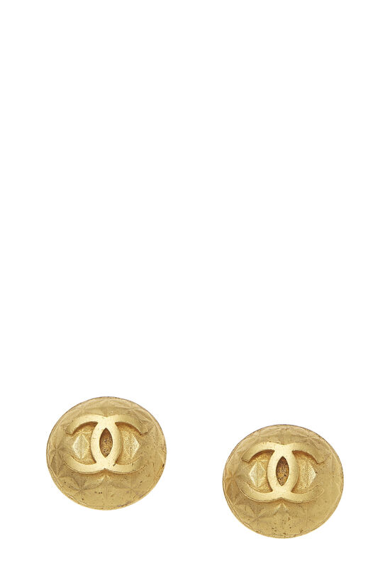 Gold Quilted 'CC' Round Earrings, , large image number 0