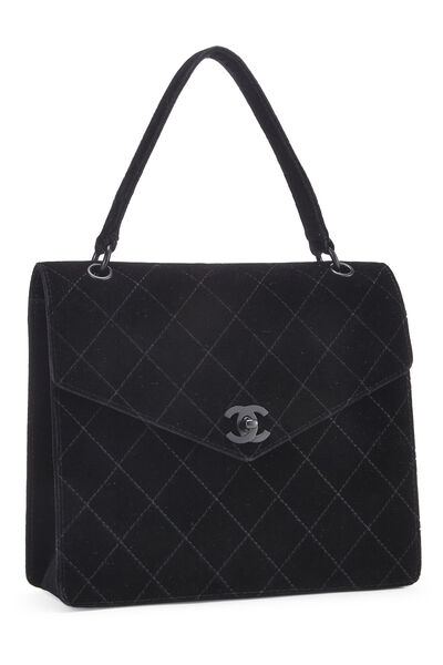 Black Quilted Velvet Handbag, , large