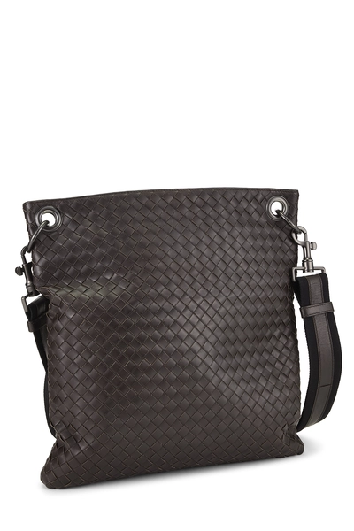 Brown Intrecciato Flat Messenger Bag, , large