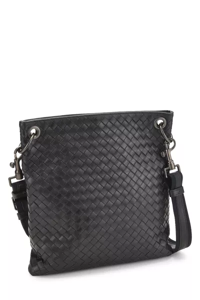 Black Intrecciato Flat Messenger Bag, , large