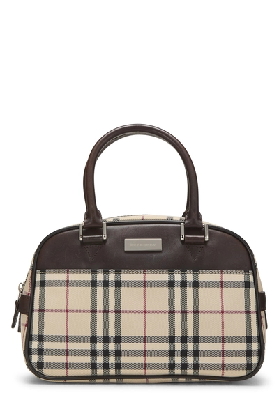 Brown Nylon House Check Bowler Handbag Small