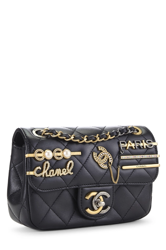 CHANEL ワンピース　ココマーク　特価　クリーニング済　ガーメントカバー付 Pre-Owned Black Lambskin Coco Clips Rectangular Flap Mini
