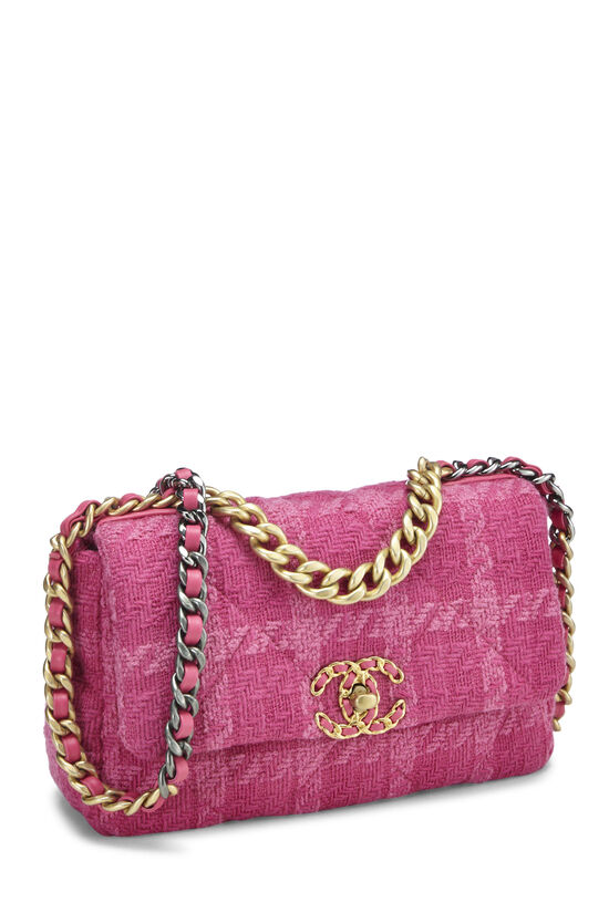 Pink Quilted Tweed 19 Flap Bag Medium, , large image number 2