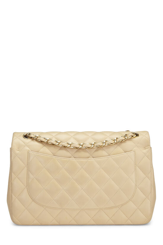 Chanel Beige Quilted Lambskin New Classic Double Flap Jumbo