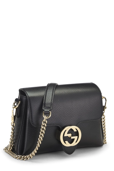 Black Leather Interlocking Shoulder Bag Small, , large