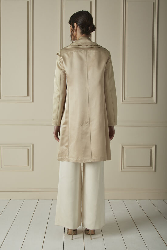 Beige Sateen Twill Double Breasted Trench Coat, , large image number 1