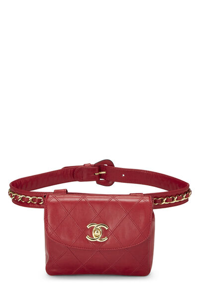 Red Quilted Lambskin Chain Belt Bag 28