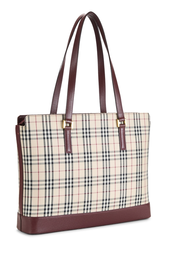 Burgundy Jacquard Check Zip Tote Medium, , large image number 1