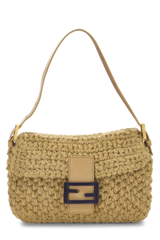 Metallic Beige Crochet Baguette, , large image number 0