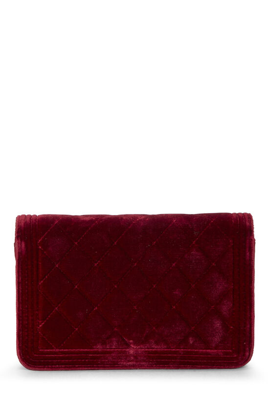 CHANEL Authentic Boy CC Logo Long Wallet Patent Leather Burgundy Red