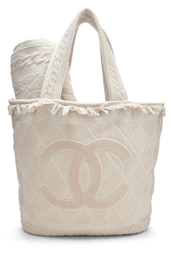 Beige Terry Cloth Beach Tote Set, , large image number 2