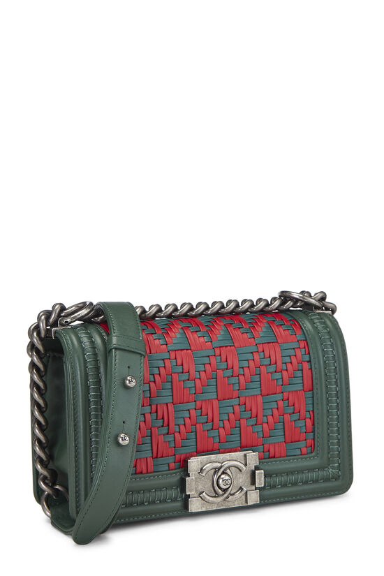 Green & Red Woven Lambskin Boy Bag Small, , large image number 2