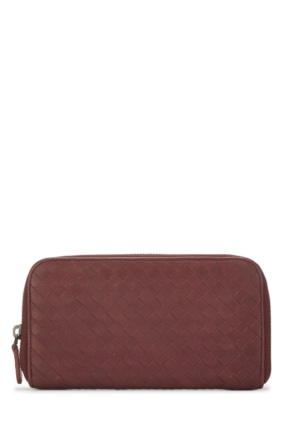 Burgundy Intrecciato Zip Around Wallet