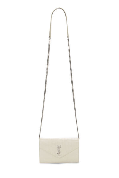 White Grained Calfskin Envelope Wallet-On-Chain (WOC), , large