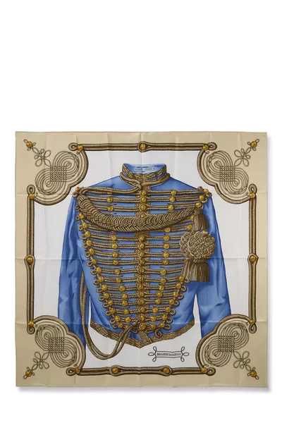 Beige & Multicolor 'Brandebourgs' Silk Scarf 90