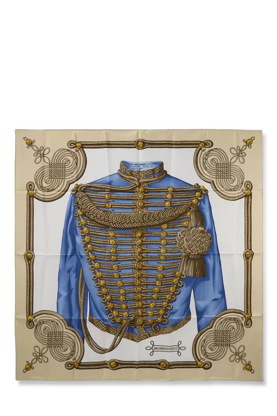 Beige & Multicolor 'Brandebourgs' Silk Scarf 90, , large image number 0