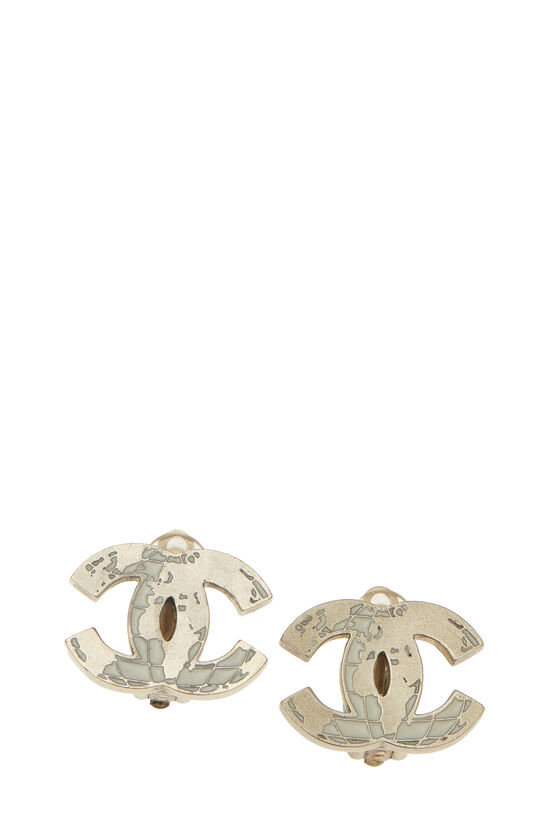 Chanel Gold & White Enamel 'CC' Globe Earrings Q6J2UC0ZDB000