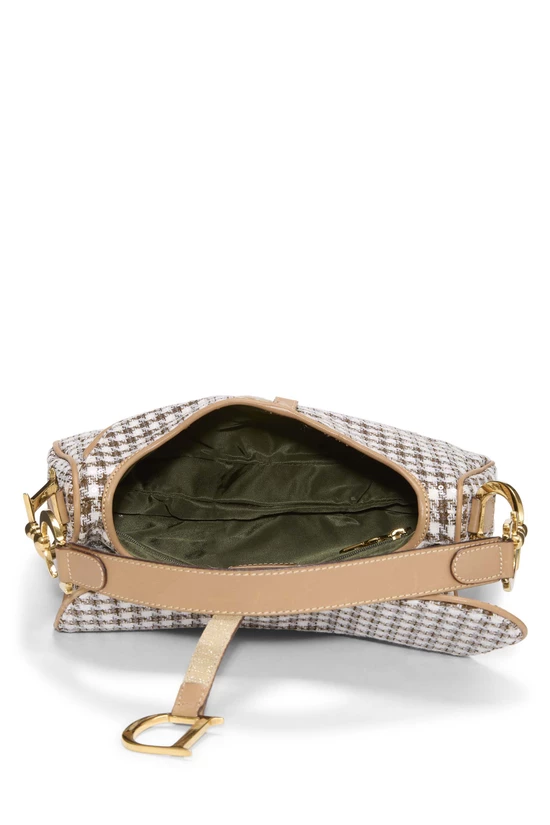 Brown Houndstooth Tweed Double Saddle Bag, , large image number 5
