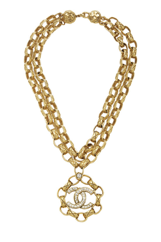 Gold Crystal 'CC' Necklace, , large image number 0