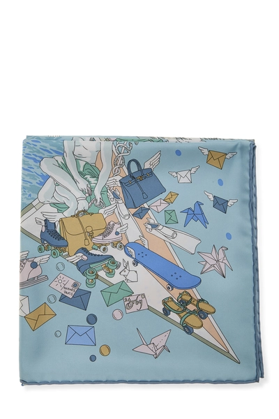 Blue & Multicolor 'Herm&egrave;s Flagship' Silk Scarf 90, , large