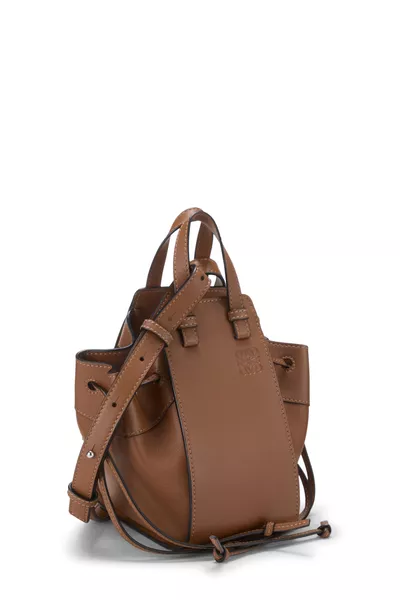 Brown Calfskin Hammock Drawstring Bag Mini, , large