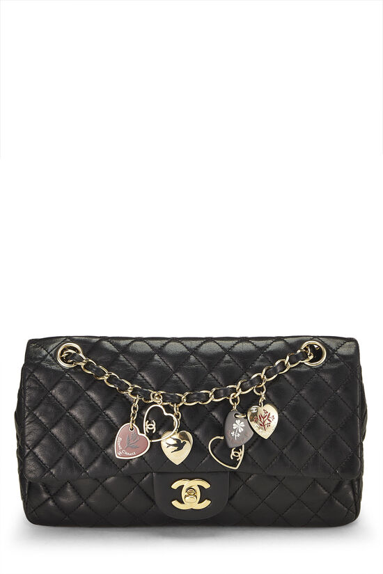 CHANEL Lambskin Quilted Mini Coco Charms Rectangular Flap Black
