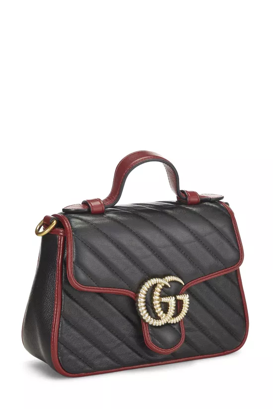 Black Leather Torchon GG Marmont Top Handle Bag Mini, , large image number 1