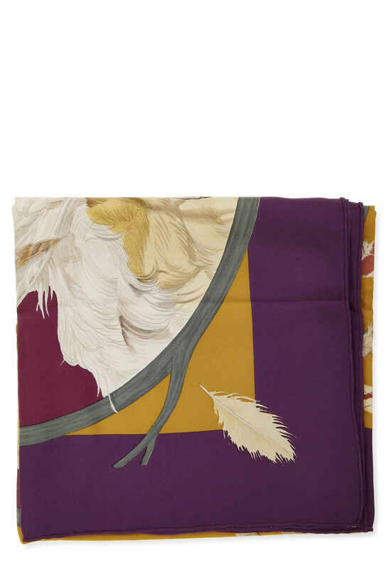 Purple & Multicolor 'Chiens au Rapport' Silk Scarf 90, , large image number 1