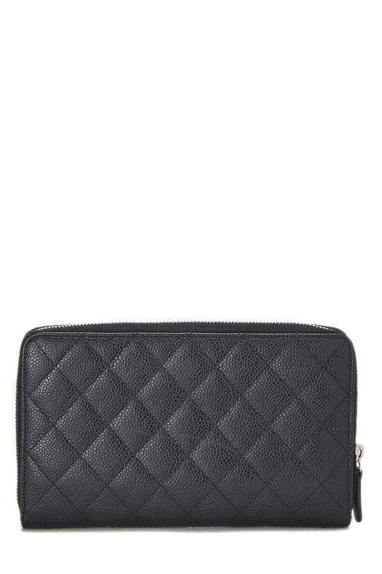 Black Quilted Caviar Zip Around Wallet, , large image number 2