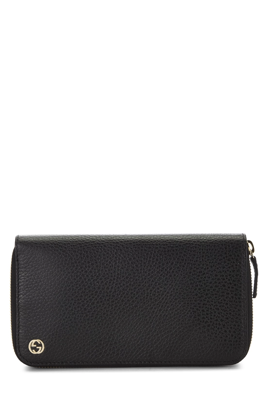 Black Leather Interlocking Zip-Around Wallet, , large image number 0