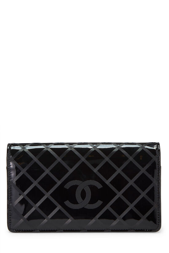 Black Quilted Patent Leather Long Wallet , , large image number 0