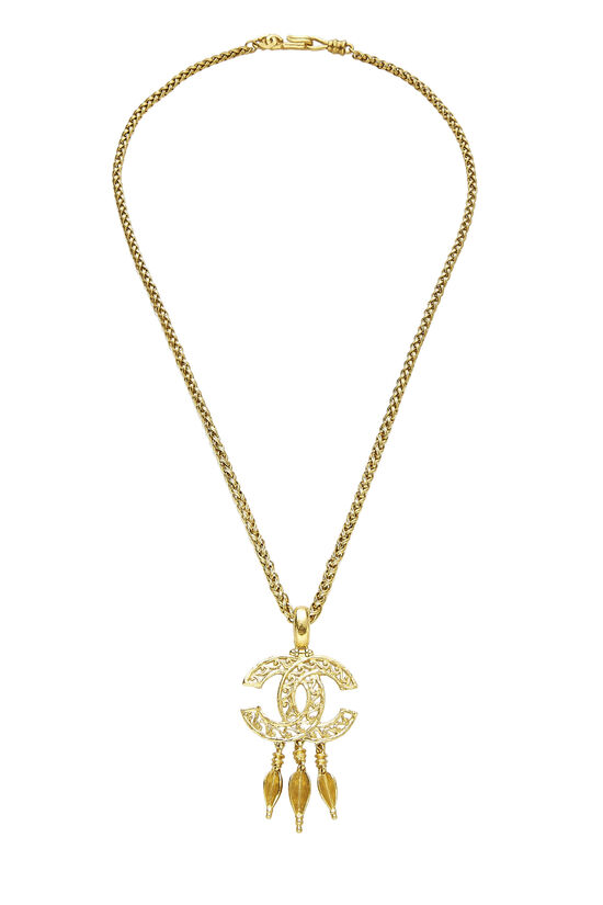 Gold Fretwork Dangle Necklace, , large image number 0