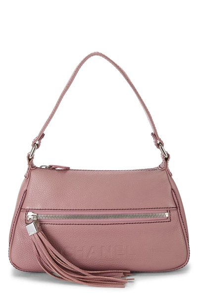 Pink Leather Lax Tassel Shoulder Bag Small