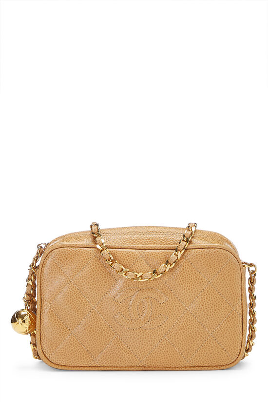 Beige Quilted Caviar 'CC' Camera Bag Mini, , large image number 1
